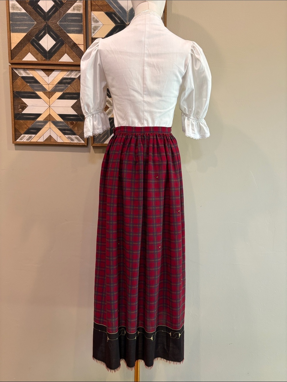Vintage Ralph Lauren Red Plaid Wool Pheasant Equestrian Maxi Skirt Medium 12 - Picture 8 of 14